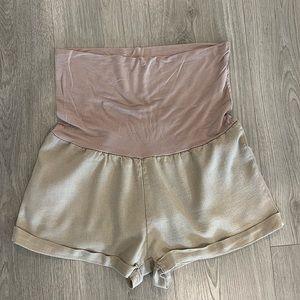 Pink Blush Taupe Linen Maternity Shorts